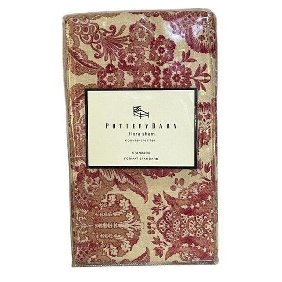 NEW Pottery Barn Flora Red Std Pillow Sham Toile Floral More Available - Picture 1 of 5